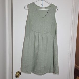 Terzo Millennio 100% Linen Dress Italian Made Sleeveless Size S Ribbed Sides